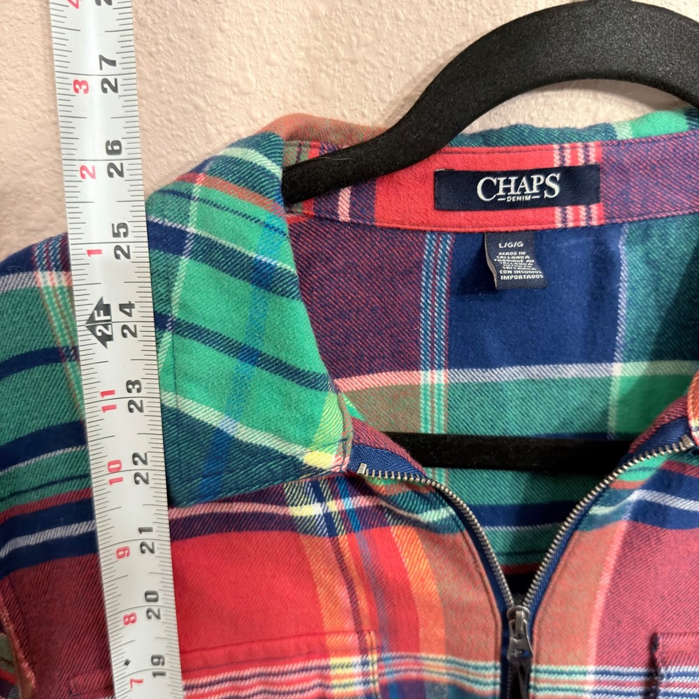 Chaps Plaid Flannel Full Zip Shirt Jacket Womens Large Red Blue Green - Picture 7 of 7